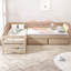 Lit plateforme simple en forme de L avec trois tiroirs de rangement, naturel