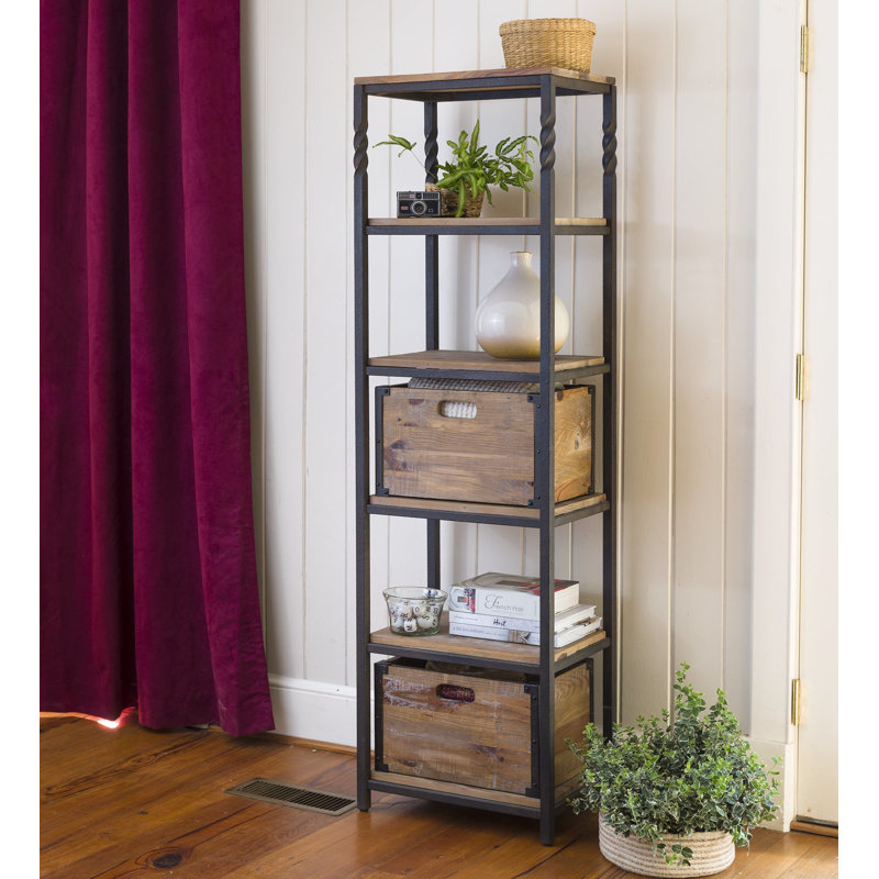 Rustic Brown Solid Wood and Steel 6-Tier Etagere Bookcase