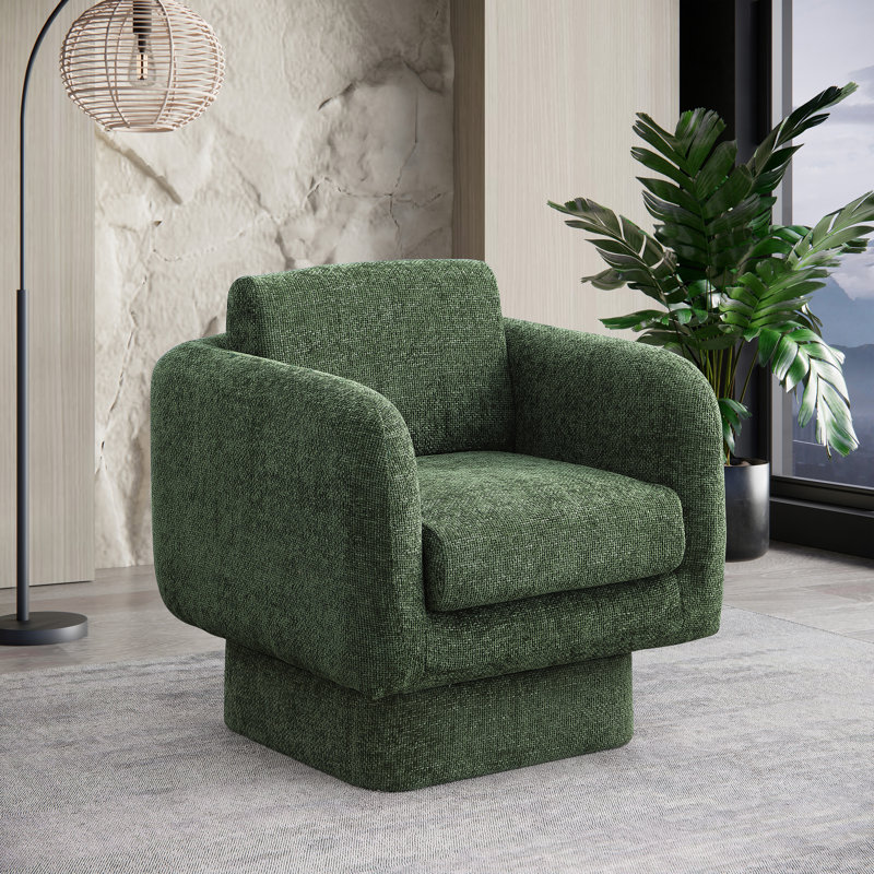 Fauteuil d'appoint pivotant en tissu Alessandra Chenille, Tissu chenille vert