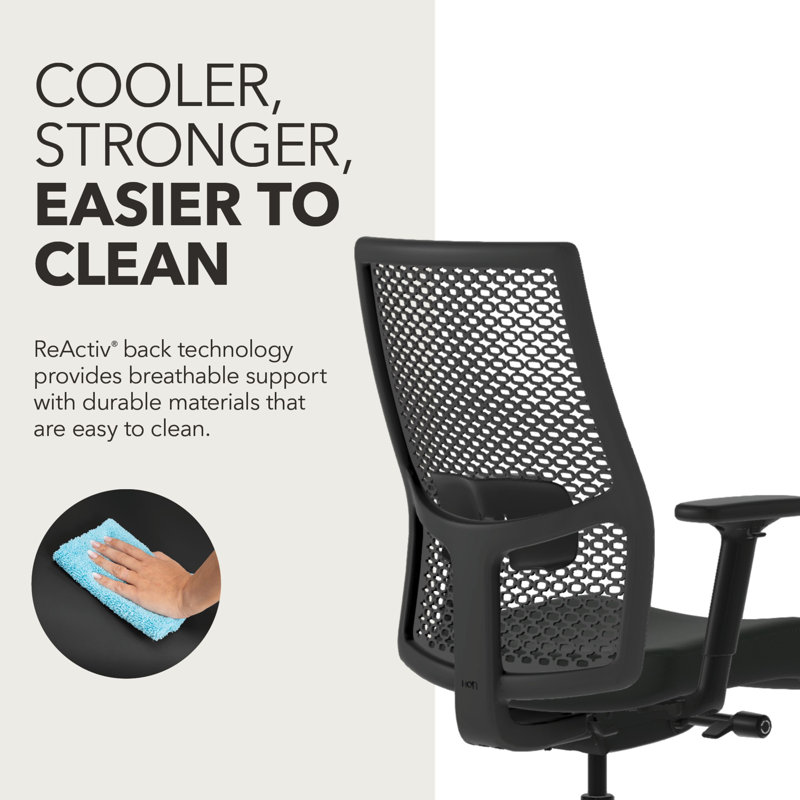 HON Ignition 2.0 ReActiv Ergonomic Office Chair, Advanced Tilt, Black Frame, Black, Black, Advanced Tilt, Black
