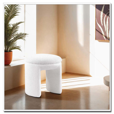 Round Top Accent Stool – Brown Shearling Teddy Fabric – Bench Design