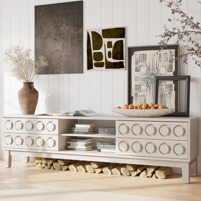 Modern Midcentury Media Console With 4 Drawers And Cable Management, TV Console Table For Tvs Up To 75",Entertainment Center For Living Room And Office(White)