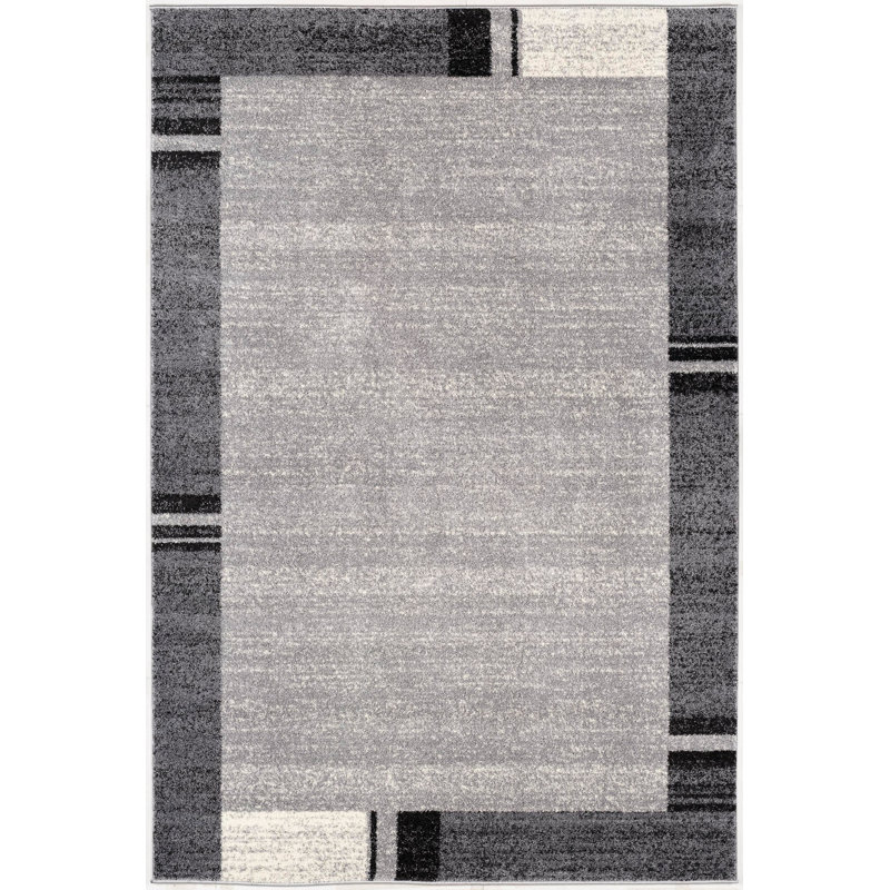 Rug Branch Wasl 5' x 7' (5'3" x 7'5") Grey/Black Geometric Indoor Area Rug, Contemporary, Medium Pile, Stain-Resistant Carpet - Living Room, Bedroom, Dining Room, and Kitchen