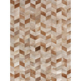 Natural Hide Cowhide Chevron Area Rug in Beige