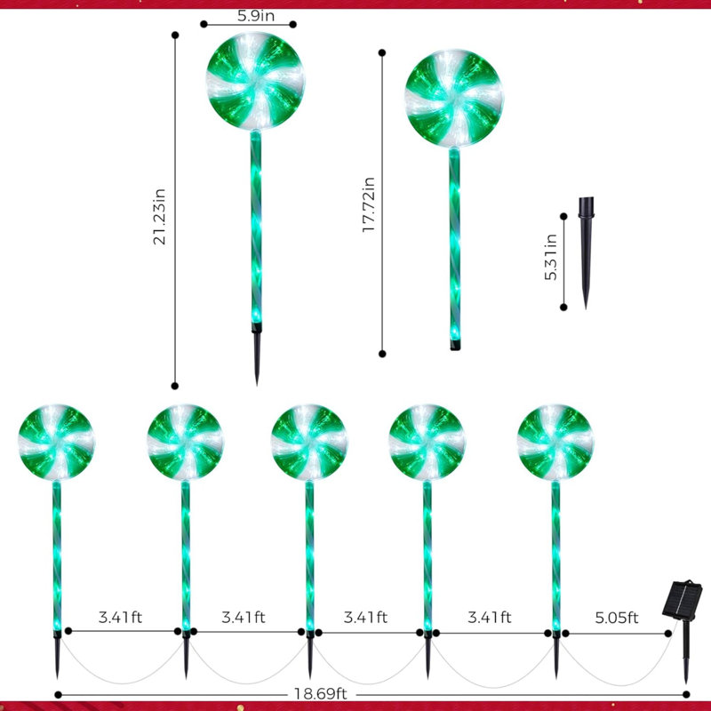 Ensemble de 10 lumières de sentier solaire pour l'extérieur, ensemble de 10 sucettes, menthe poivrée, piquet, 8 modes, canne de bonbon, lumières de la promenade, décoration extérieure de Noël pour la cour, 10 pièces