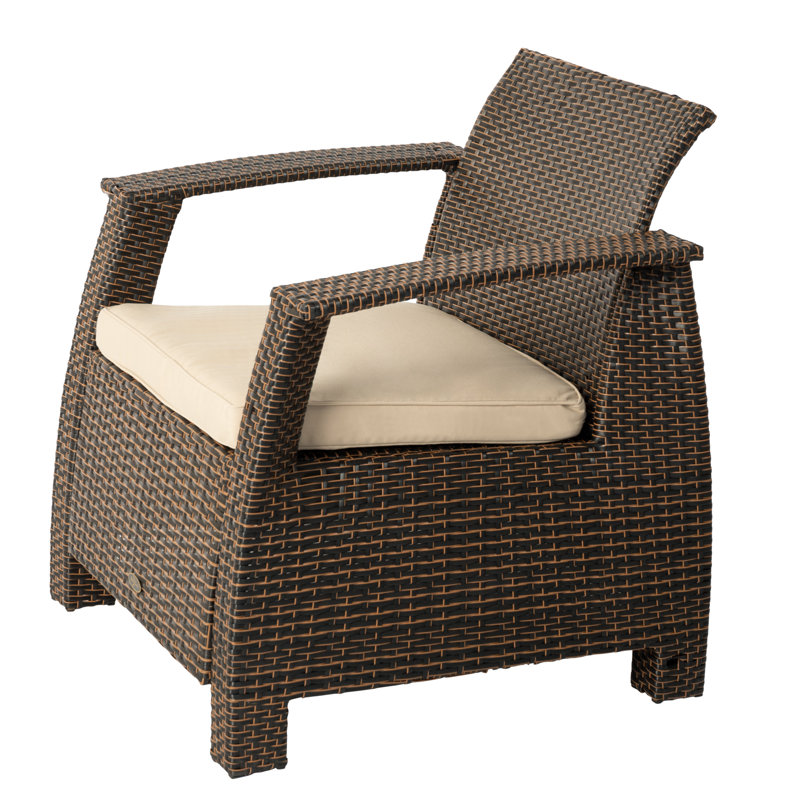 Patio Sense Bondi Deluxe Armchair, Outdoor Seating Wicker, Low Maintenance, Khaki Cushion Included - Mocha
