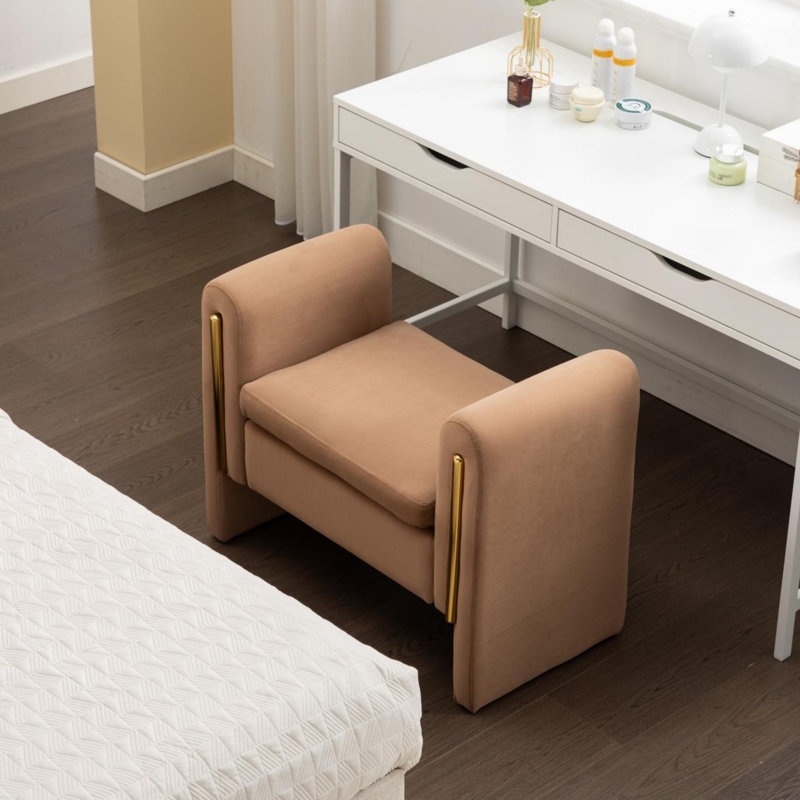 Banc de maquillage en velours, Velours café, 24.6" H x 53.1" W x 17.7" D