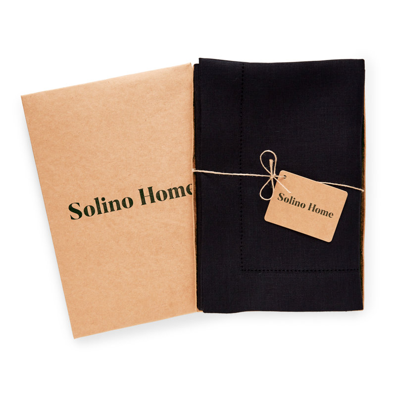Medium Weight Hemstitch - 100% Pure Linen Dinner Napkins, Black