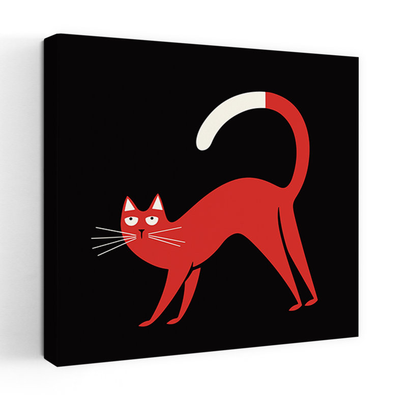Playful Red Cat Minimalist Cat Wall Art Print, 81.28cm H x 81.28cm W