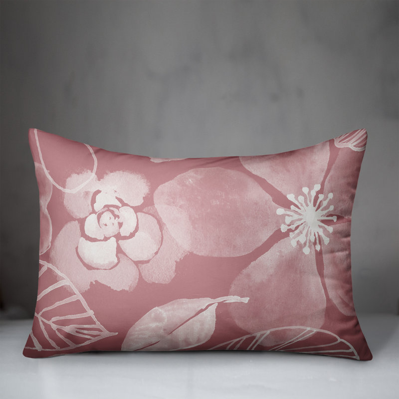 Floral Outdoor Reversible Throw Pillow, Pink, 14"H x 20"W