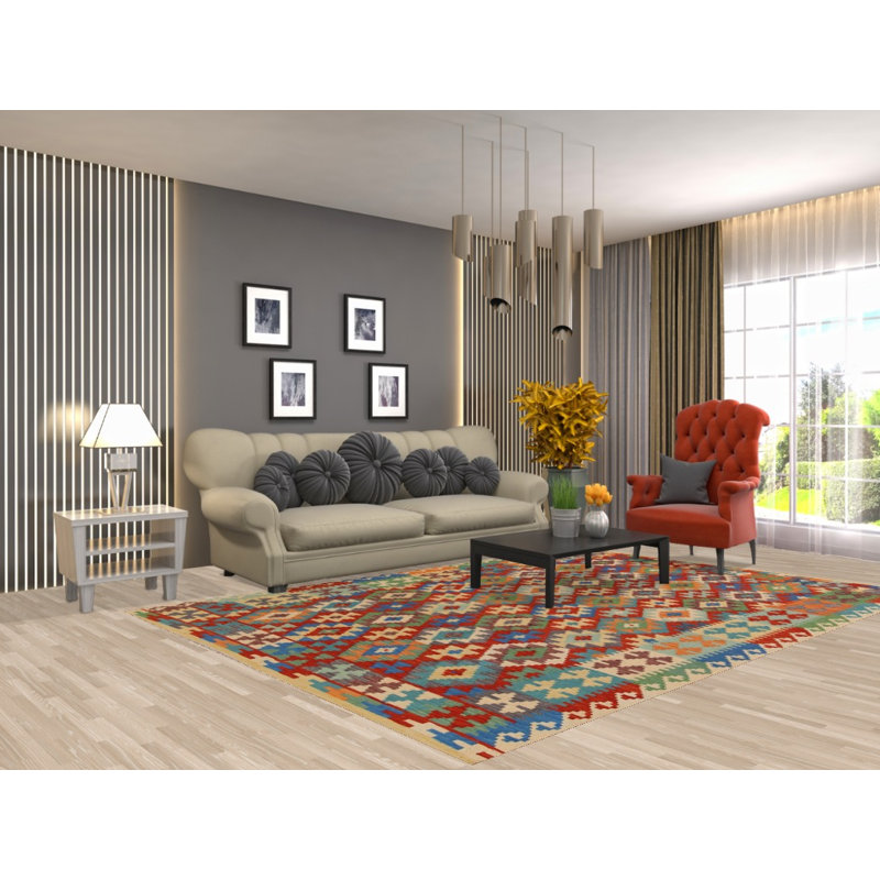 Tapis réversible en laine Kilim 7 x 7