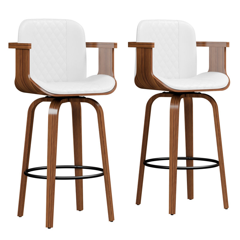 Ensemble de 2 tabourets de bar pivotants à dossier haut 26 po avec repose-pieds, Beige, 2