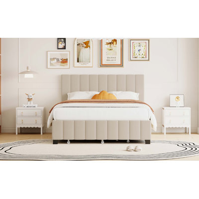 Queen Size Velvet Upholstered Platform Bed with 2 Drawers and 1 Twin XL Trundle -  Everly Quinn, 62C53D52DB2D4A2AA09493817FF0B2EC