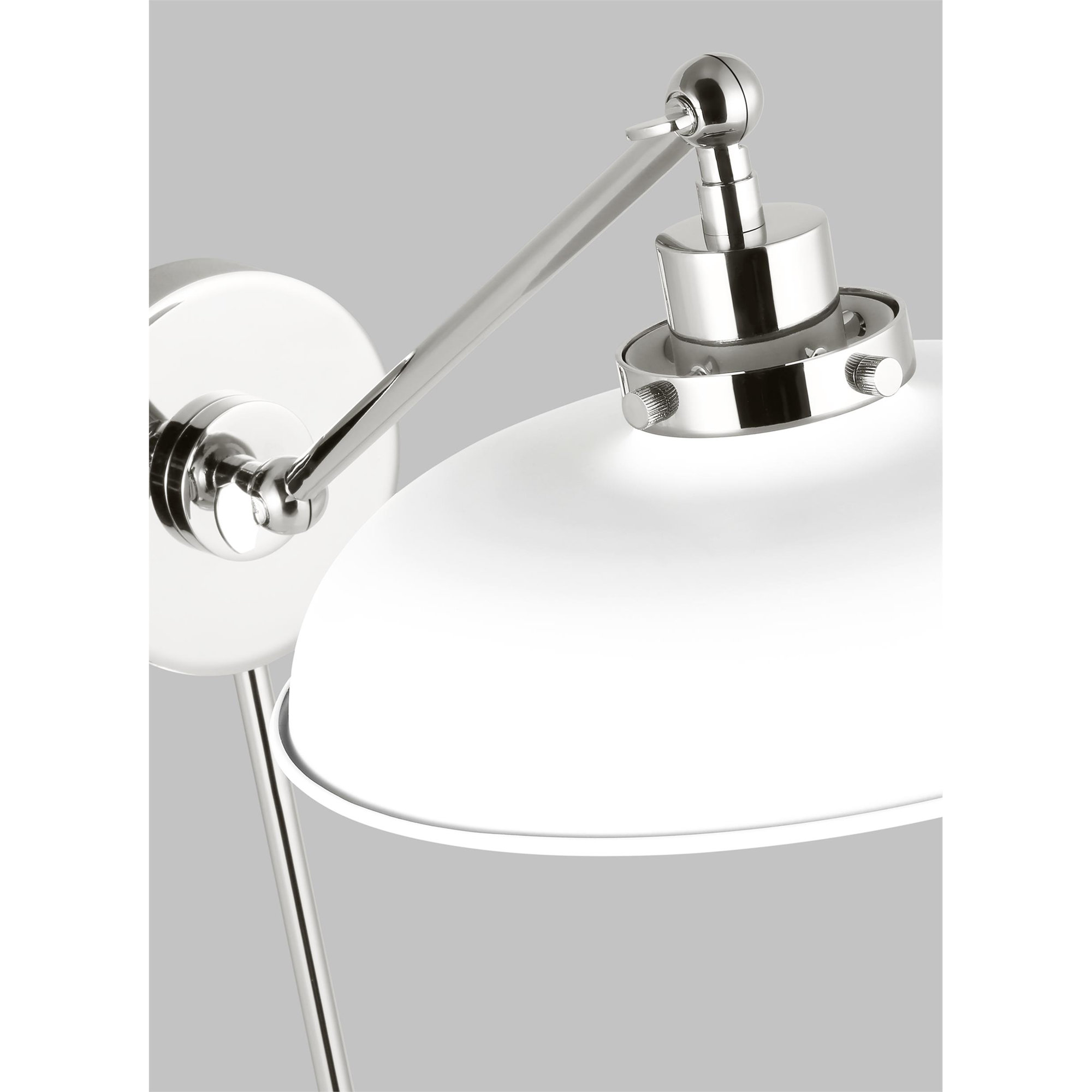 Single Light Steel Dimmable Armed Sconce, Matte White, Polished Nickel