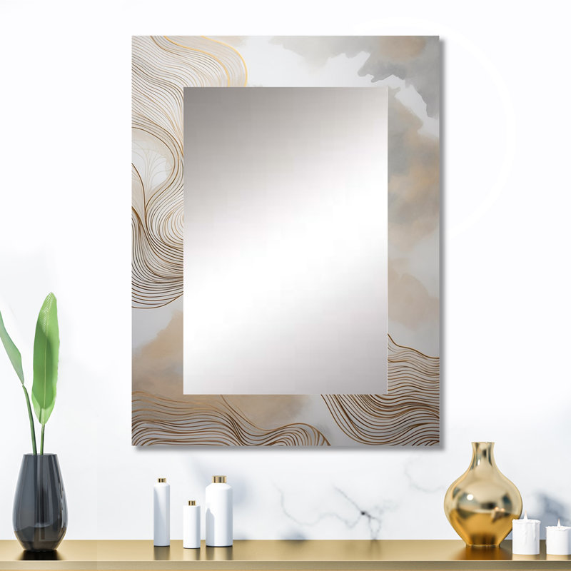 Or linéaire et gris V Expressions - art mural unique, miroir doré, impression sur métal, 32 po x 24 po