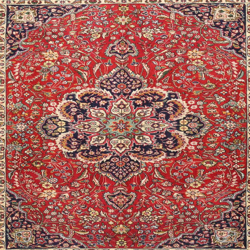 Tapis oriental rouge / bleu foncé / beige, Rond 4 pi