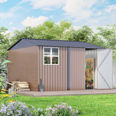 10 ft. W x 10 ft. D Outdoor Metal Storage Shed With Windows And Lockable Door -  HOGYME, HG61B1356-F01