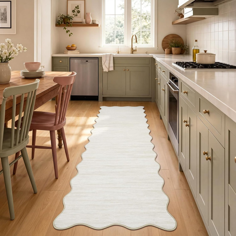 Tapis festonné à bordure festonnée, Beige, 2*6ft