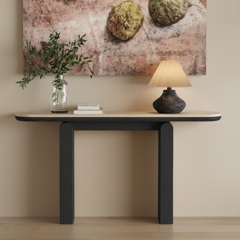 Console simple de style italien, H 33,5 po x l 55,1 po x P 13,8 po, Noir