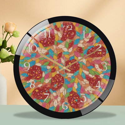 Horloge-chiffres-pétales-rouges-art moderne 12 po