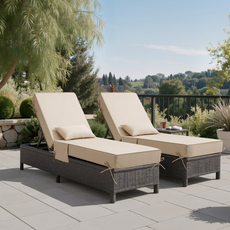 Coussin de siège / dossier de chaise longue l 21 po x P 72 po x H 6 po avec coussin et poche, 2, Beige
