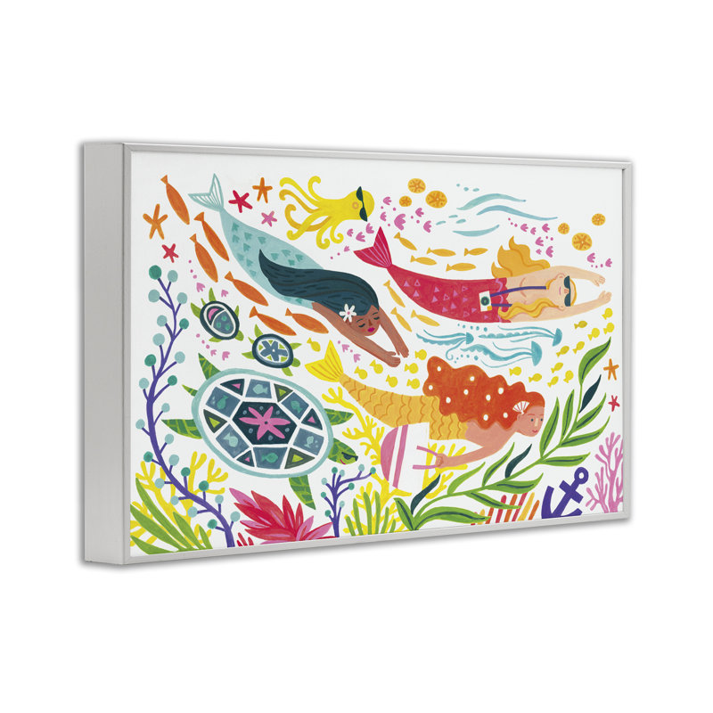 «Underwateraigning Mermaids», art de la giclée encadrée par Irene Chan, Estampe numérique encadrée blanc bord de mer