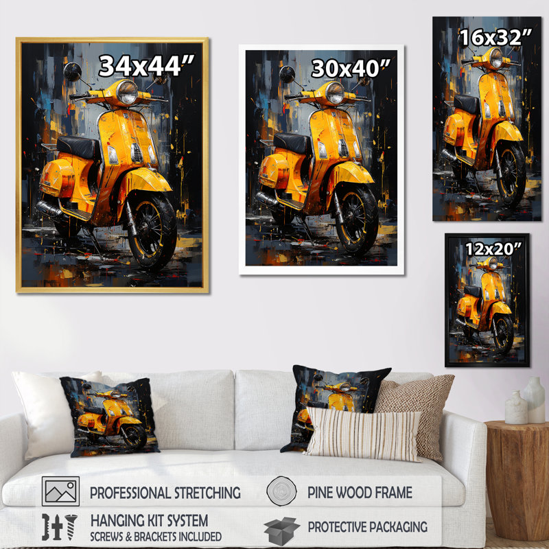 Edgy Scooter Graffiti Odyssey I sur toile, H 32 po x l 24 po x P 1 po, Cadre doré simple