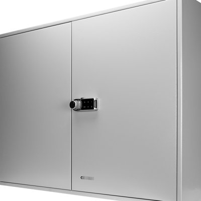 Coffre à clés réglable gris pour 400 clés - Armoire à clés numérique en acier pour un rangement sécuritaire, fixation murale, étiquettes colorées, localisation facile, peut contenir 400 clés verrouillées et bien organisées grâce à un système d'étiquetage.