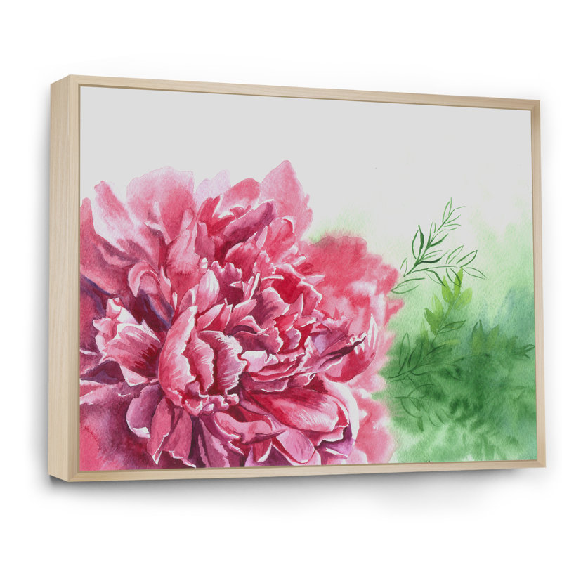 Aquarelle, pivoines roses III - reproduction sur toile flottante, H 30 po x l 40 po x P 1,5 po, Cadre flottant brun