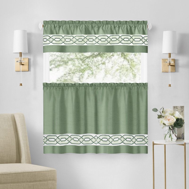Elyus Tailored Kitchen Curtain, Green, 58" W x 24" L