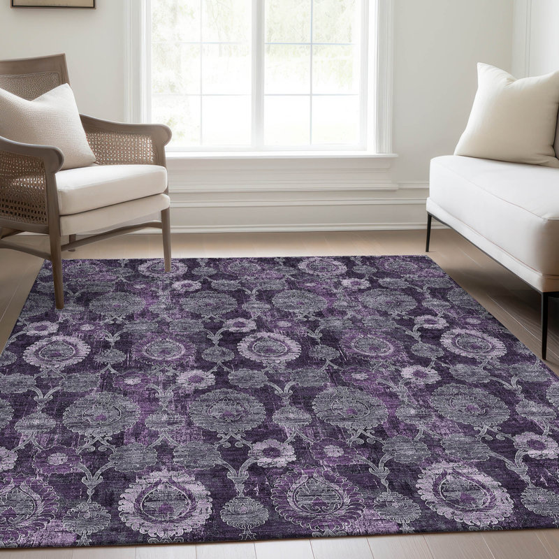 Malchow Washable Damask Indoor / Outdoor Rug, Rectangle 10' x 14'