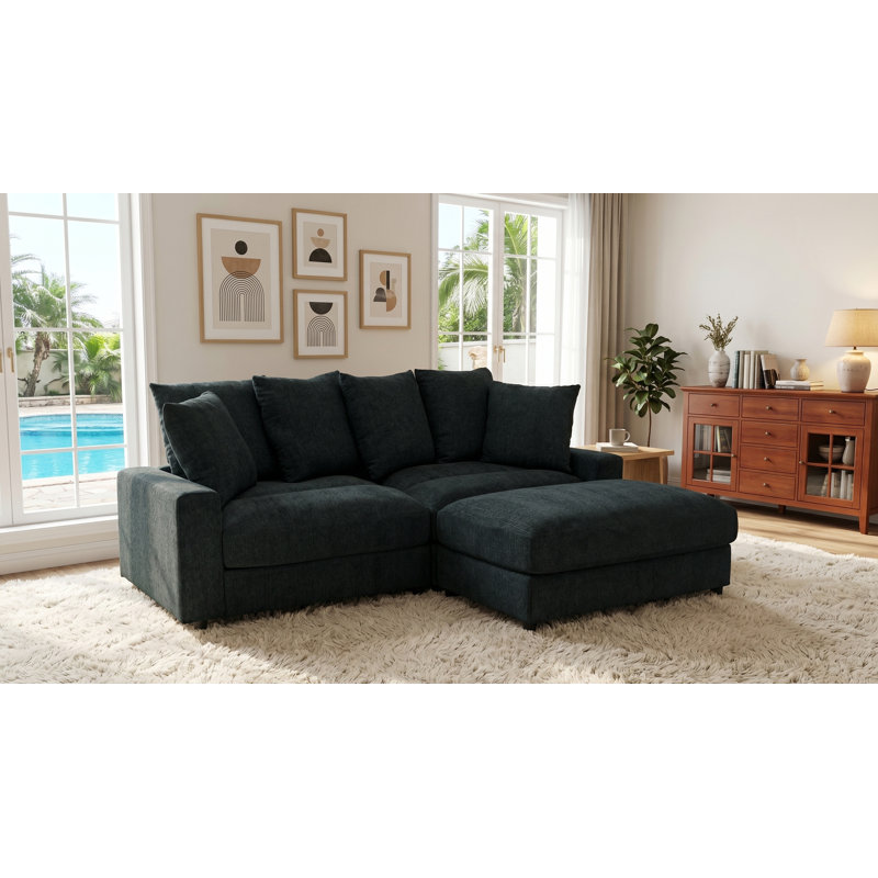 Canapé modulaire moderne en tissu à assise profonde avec repose-pieds réversible, Velours côtelé gris