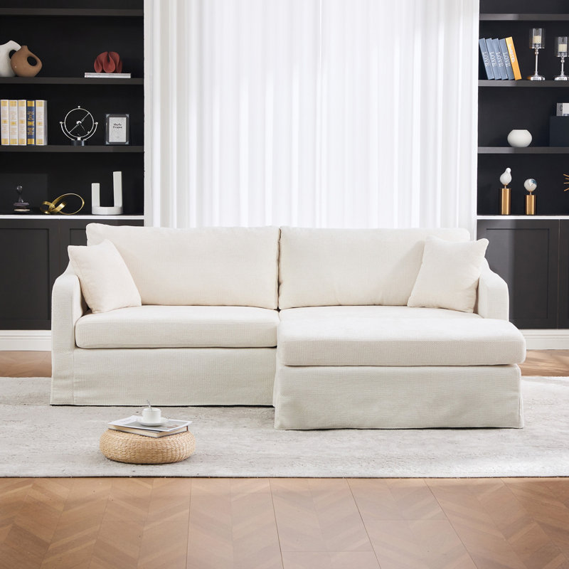 Wide Extra-large Double-seater Sofa, Chenille Upholstered, Beige Chenille