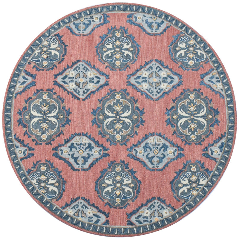 Vintage Glory Hand Hooked Wool Rug in Blue/Faded Red/Cream, Round 7'