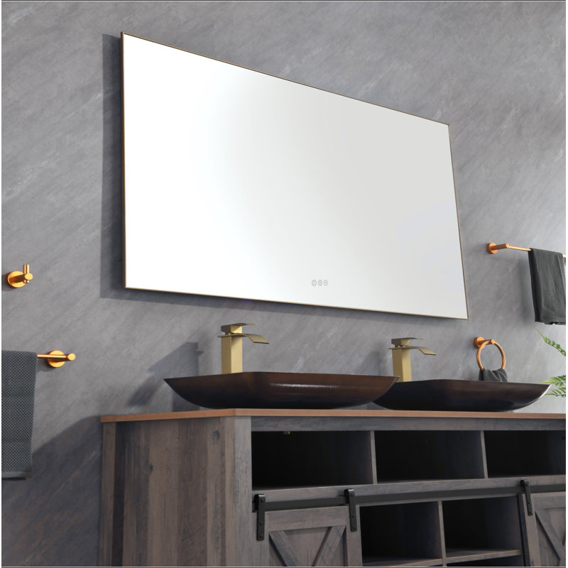Miroir de salle de bain à DEL avec miroir rétro-éclairé et miroir mural, Doré