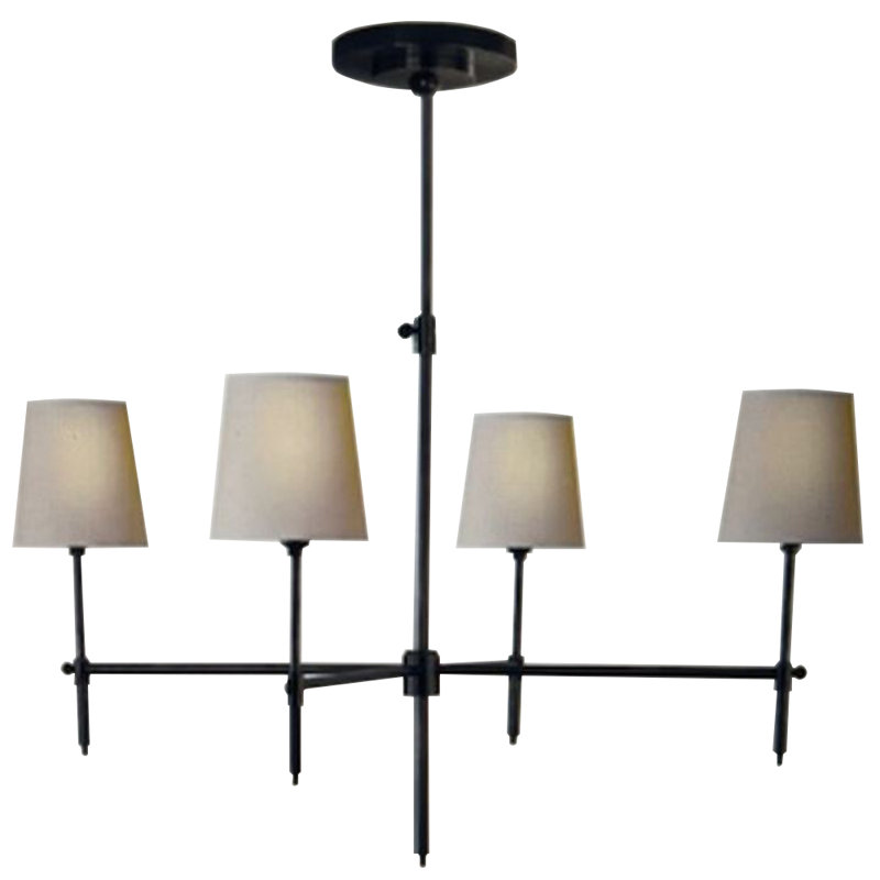 Brava 4 Light Iron Frame Chandelier In Matte Black With Linen Shade