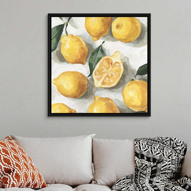 «Fresh Lemons I» par Emma Caroline - reproduction d'art sur toile, Cadre flottant noir, H 38 po x l 38 po x P 1,75 po