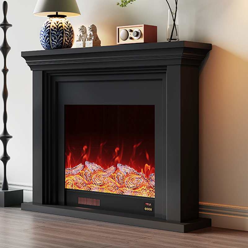 Black Solid + Manufactured Wood Freestanding Fireplace, Black