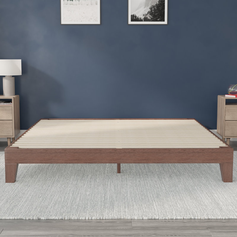 Platform Bed with Wooden Support Slats, No Box Spring Required, King, Walnut