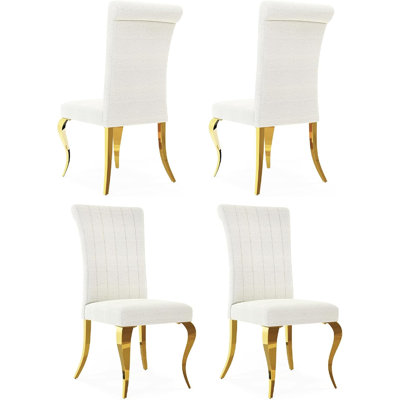 Glam White Dining Room Chairs With Gold Legs Set Of 4