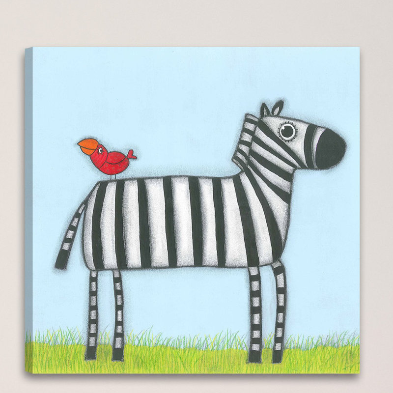 «A Zebra With Red Bird», reproduction sur toile tendue, H 32 po x l 32 po x P 1,5 po