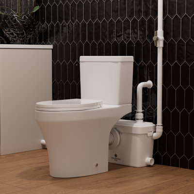 600W Upflush Toilet for Basement with 3 Water Inlets, 18" Chair Height and Elongated Bowl, 1.28GPF Single Flush, 30Ft Vertically, Macerating Toilet System with Two Extension Pipes