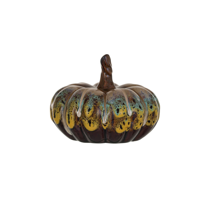 Small Stoneware Pumpkin Decor With Reactive Glaze