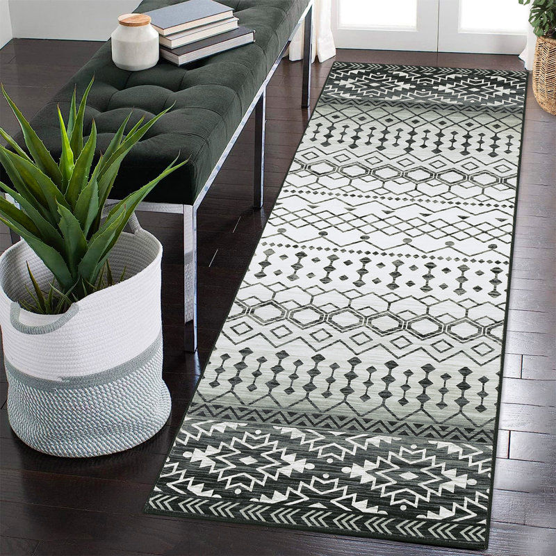 Tapis à motif géométrique moderne et doux pour l'intérieur, Tapis de couloir 2 pi x 6 pi