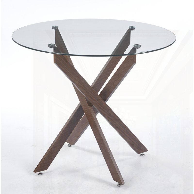 Table de salle à manger avec pieds en métal et verre trempé, H 29,13 po x L 35,43 po x l 35,43 po, Brun