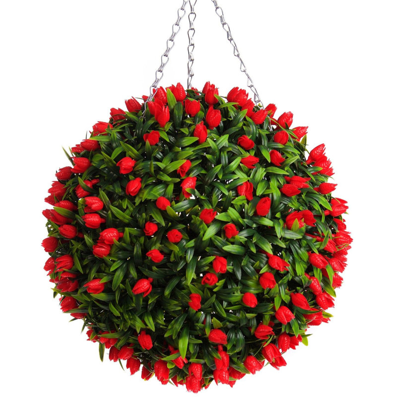 Faux Plant, 38cm H x 38cm W x 38cm D, Red