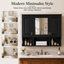 Armoire à pharmacie murale 35 po x 28 po en MDF avec miroir et 3 portes avec tablettes ouvertes-129387491
