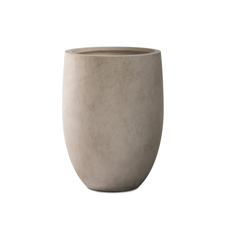 16" W x 22" H Concrete Tall Round Flower Planter Handcrafted Brown Large Plant Pots with Drainage Hole, Brown