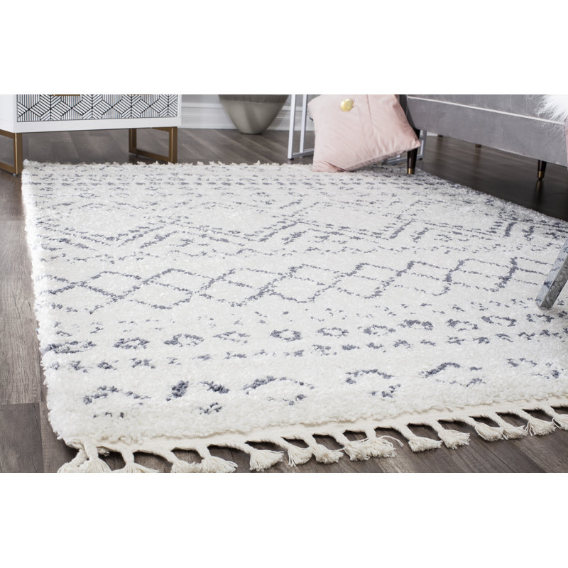 Tapis gris à poils longs Silla Mason, Rectangle 5 pi x 7 pi