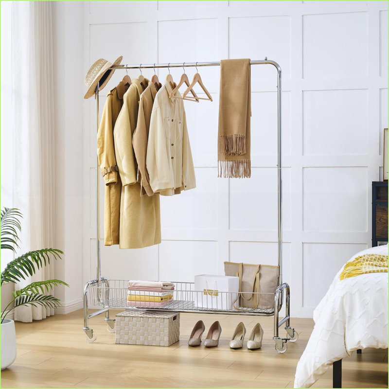 Porte-vêtements avec panier de rangement, roulettes, robuste | Portemanteaux | Fer
